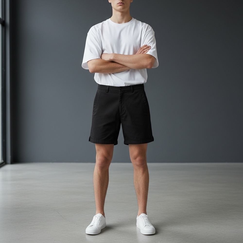 YOUNGLA Mens Black Flat Front Shorts Size M Waist 32 Inseam‎ 5 In